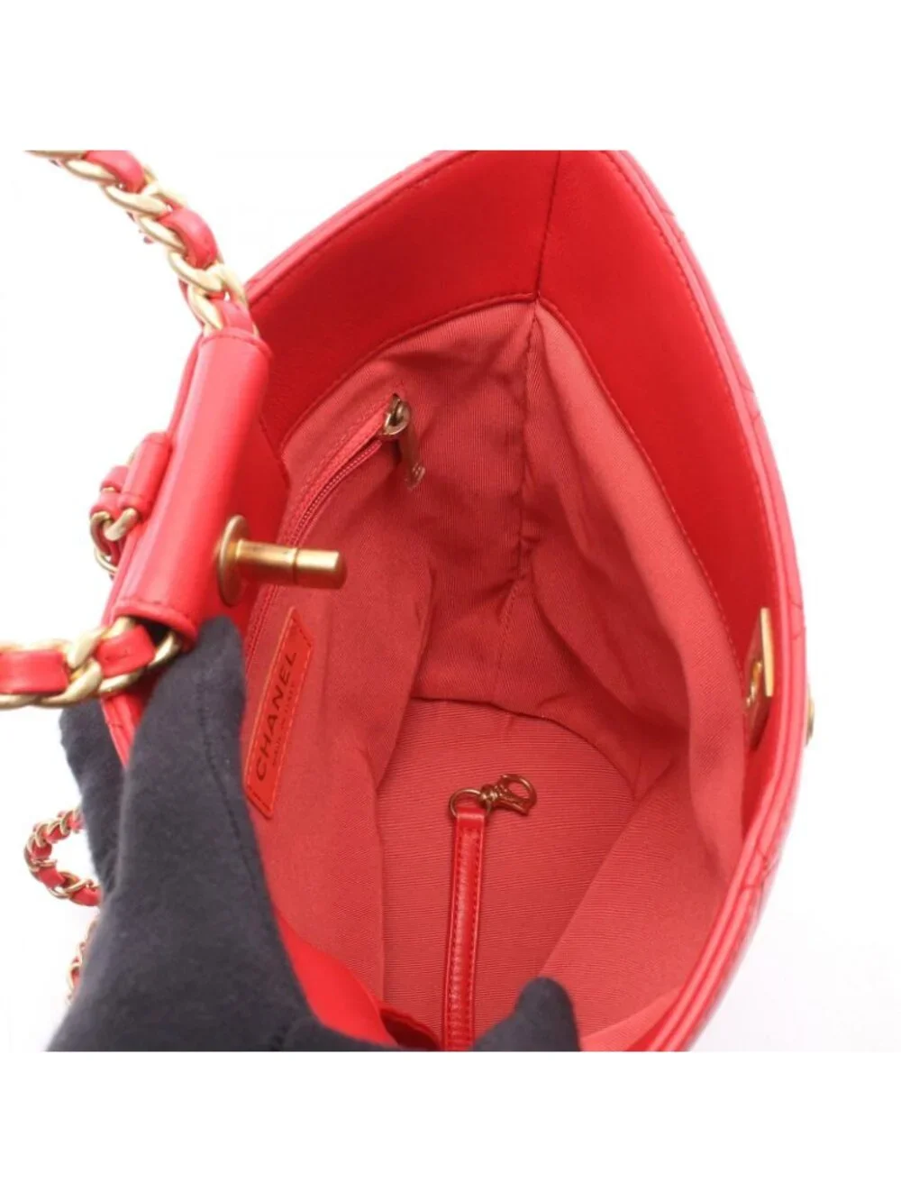 Chanel Backpack Quilted Loop Handle Red Skin Chain